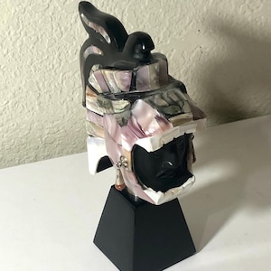 Aztec Jaguar Warrior Solid Obsidian Sculpture Bust