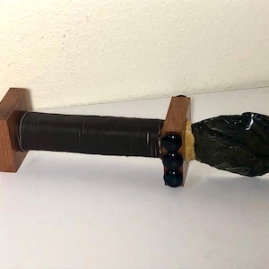 Aztec Inspired Wooden Ritual Knife with Obsidian Blade - For Decorative Purpose Only