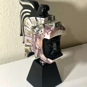 Aztec Jaguar Warrior Solid Obsidian Sculpture Bust