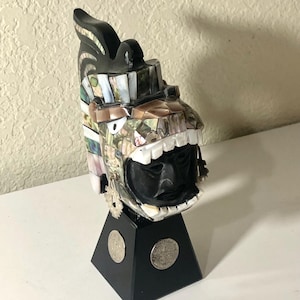 Aztec Jaguar Warrior Solid Obsidian Sculpture Bust