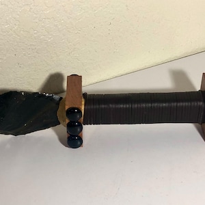 Aztec Inspired Wooden Ritual Knife with Obsidian Blade - For Decorative Purpose Only