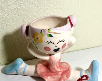Handmade Ceramic Ballerina Planter, Hand-Painted Home Decor