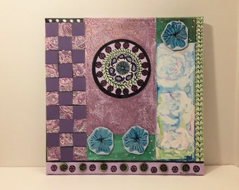 PATCHWORK PURPLE. Original Mixed Media Collage, Purple