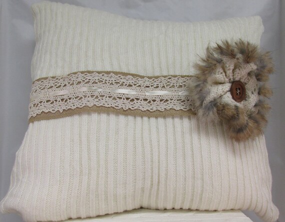 Handmade Upcycled Sweater Throw Pillow With Faux Fur 18 Etsy