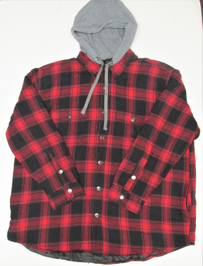 Men/'s Long Sleeve Insulated Lined Hooded Flannel ShirtJacket Size XXL