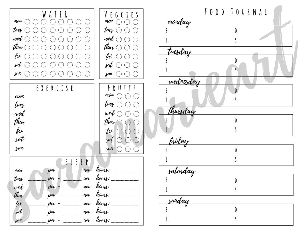 Printable Planner Pages With Health &amp; Fitness Trackers - Etsy