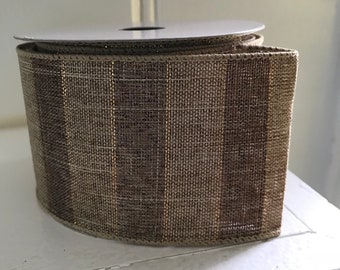 2.5" Browns striped ribbon with gold sparkles Ribbon, ~4 yrds , Wired Ribbon, craft ribbon, Ribbon for Wreaths .