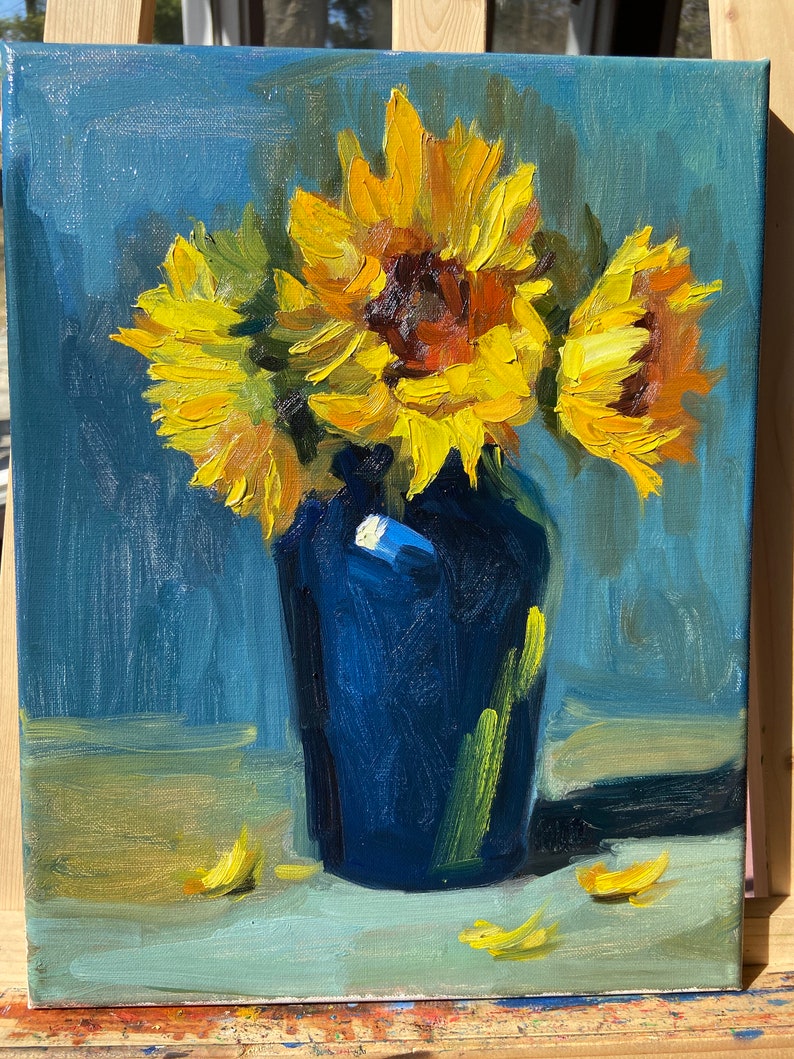 Original oil painting still life Sunflower painting small size