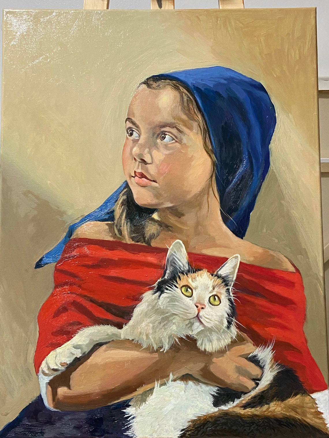 Original oil painting portrait Girl with cat painting Etsy