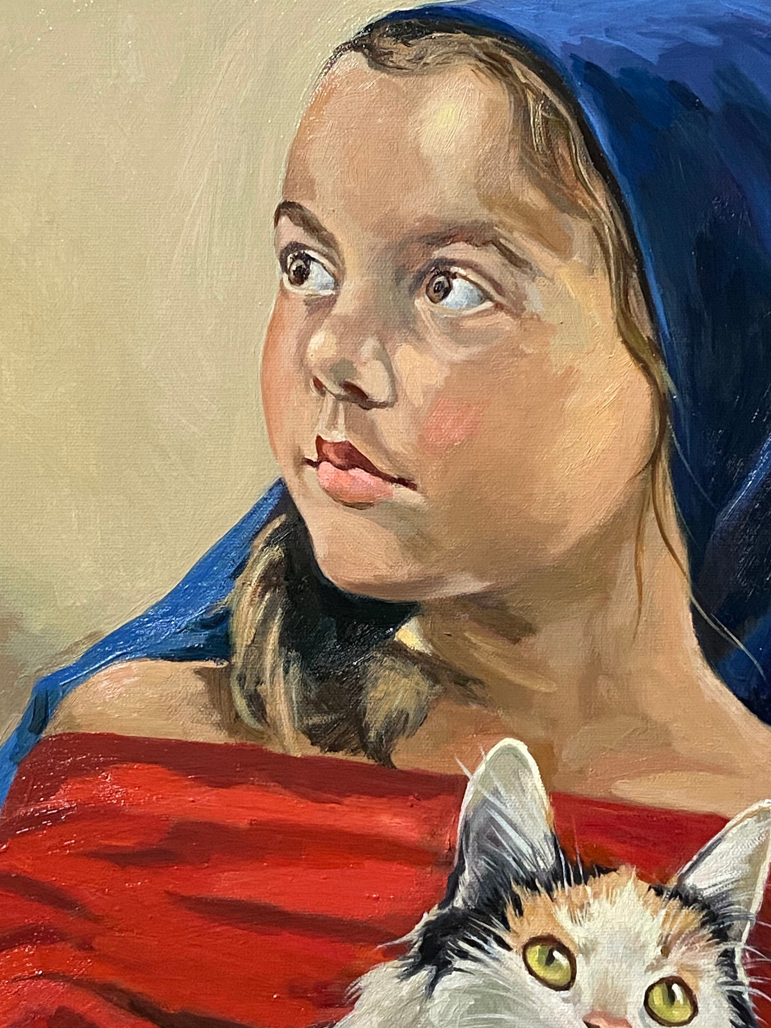 Original oil painting portrait Girl with cat painting Etsy