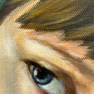 Retrato al óleo original de dos mujeres con pañuelos coloridos en la cabeza. Arte realista. imagen 4