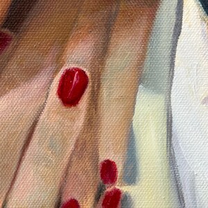 Retrato al óleo original de dos mujeres con pañuelos coloridos en la cabeza. Arte realista. imagen 7