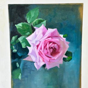 Original rosa Rose Ölgemälde Romantische Blumen Wanddekoration