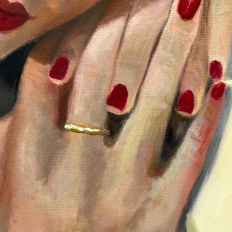 Retrato al óleo original de dos mujeres con pañuelos coloridos en la cabeza. Arte realista. imagen 18