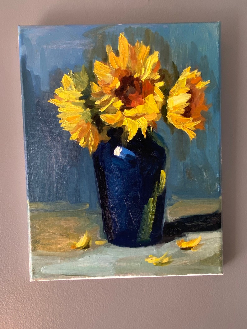 Original oil painting still life Sunflower painting small size