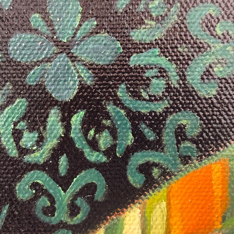 Retrato al óleo original de dos mujeres con pañuelos coloridos en la cabeza. Arte realista. imagen 12