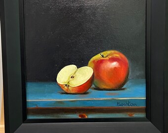 Oil Painting still life Hand Painted  Wall Home Kitchen decor Framed Fruits painting Apple