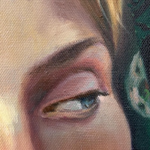 Retrato al óleo original de dos mujeres con pañuelos coloridos en la cabeza. Arte realista. imagen 5