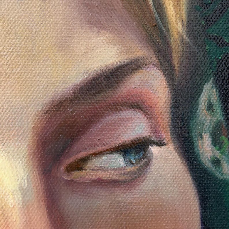 Retrato al óleo original de dos mujeres con pañuelos coloridos en la cabeza. Arte realista. imagen 5