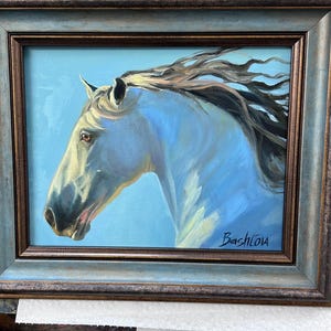 Framed oil painting of Horse Equestrian art Animal portrait Farmhouse decor Cowboy Art gift