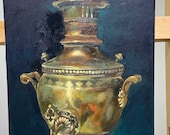 Original Oil painting still life Russian Samovar