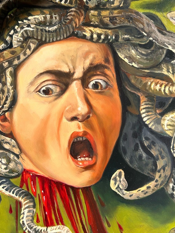 油絵 女性の肖像画 レプリカ メデューサ カラヴァッジョ 神話 円形絵画