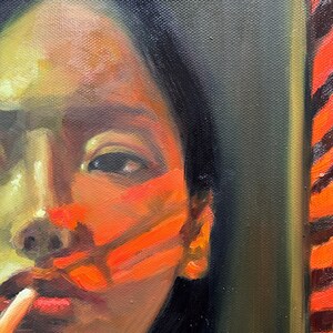 Oil Painting on canvas portrait Smoking woman Wall decor Face Painting Asian Female Painting Hand Painted image 5