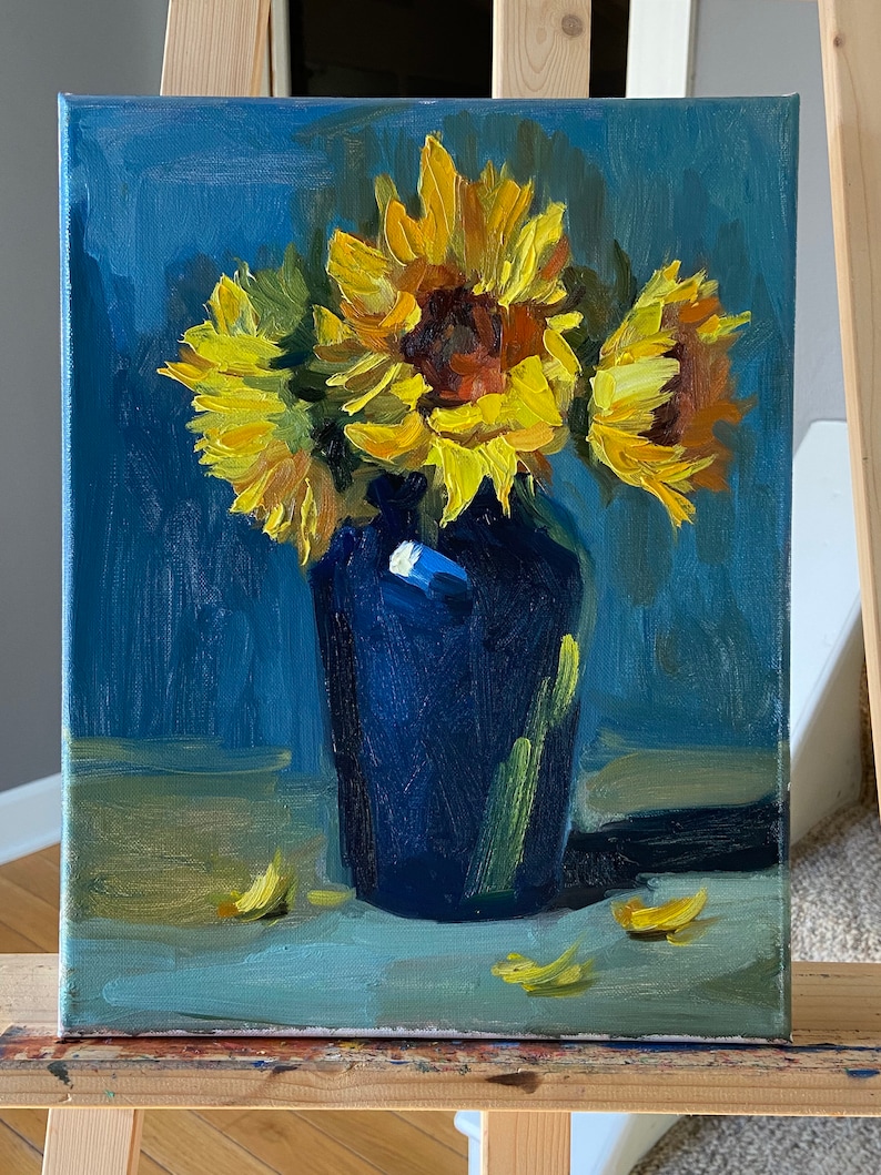 Original oil painting still life Sunflower painting small size