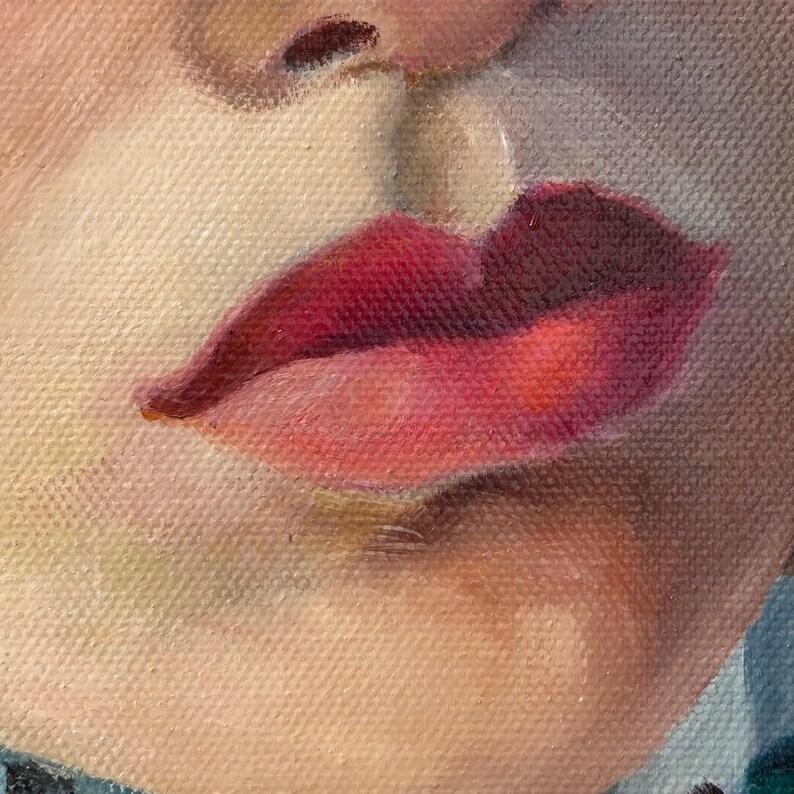 Retrato al óleo original de dos mujeres con pañuelos coloridos en la cabeza. Arte realista. imagen 9