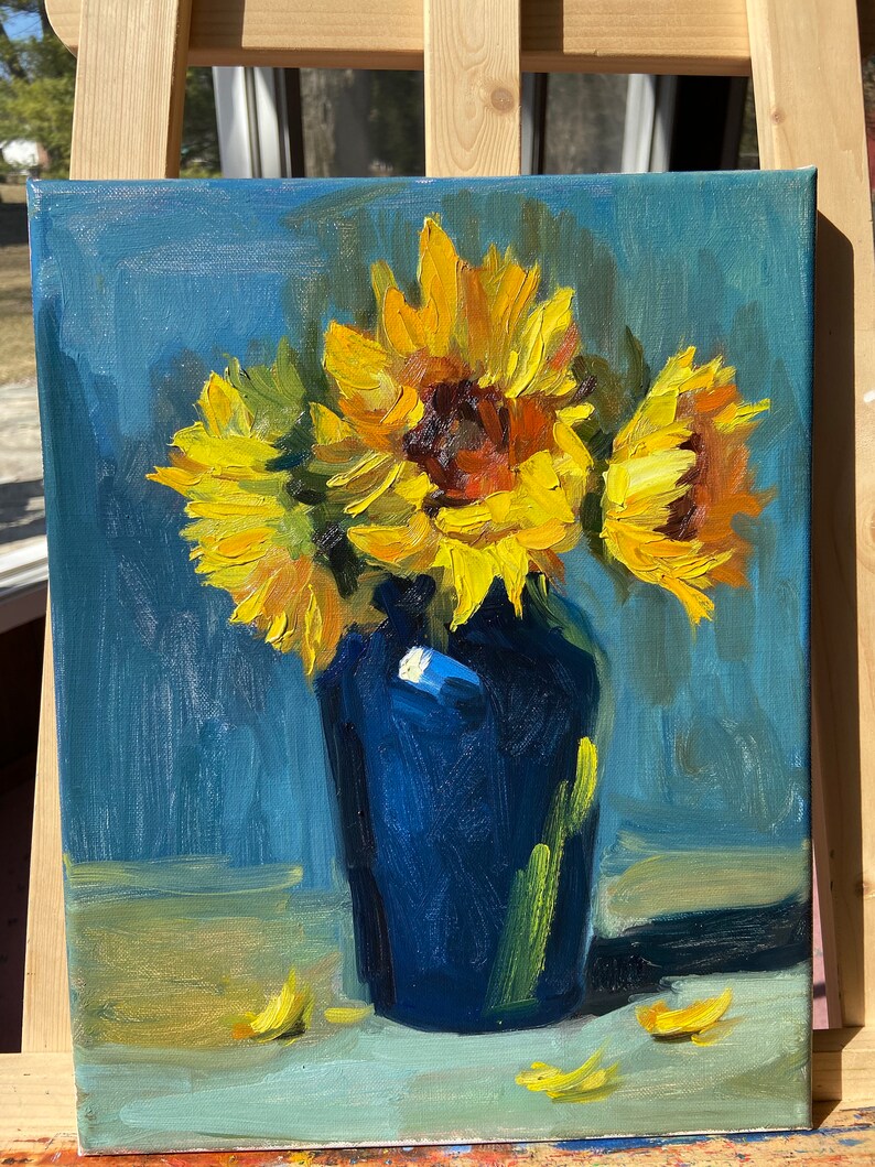 Original oil painting still life Sunflower painting small size