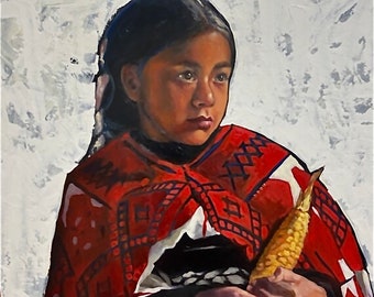 Oil Painting Mexican girl portrait Woman portrait Wall Decor figurative art