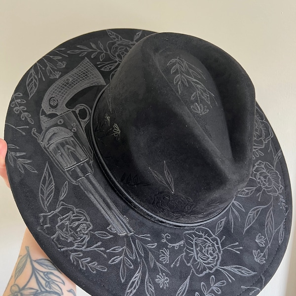 Custom Burned Black Felt Hat