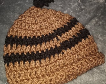 Sombrero de invierno marrón y negro hecho a mano para niños/jóvenes
