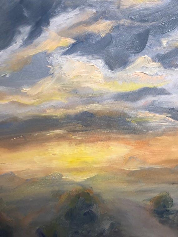 雲 油絵 大型オリジナル油絵 印象派の雲 20 x 24インチ - 日本
