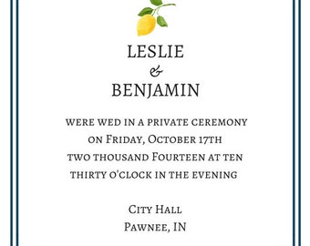 Lemon Wedding Announcement Square Simple