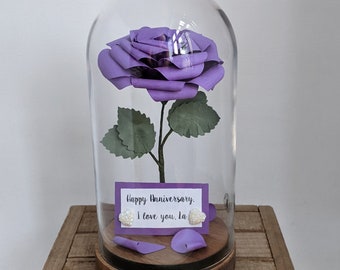First Paper Anniversary Paper Rose in a Glass Dome Anniversary/Birthday/Sending Love Personalised Gift For Her/Him