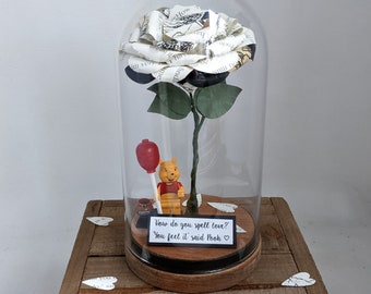 Winnie The Pooh Paper Rose Dome Gift - Eeyore/Piglet/Rabbit/Tiger - Birthday-Paper Anniversary-Christmas - Mother's Day
