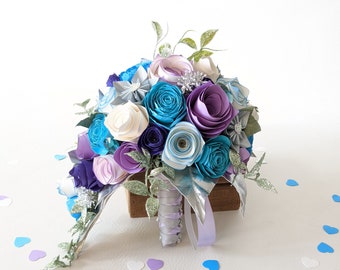 Paper Wedding Bouquet - 'Summer Symphony' Pinks and Blues Wedding Flowers