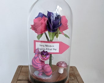 Disney Alice In Wonderland - Personalised Cheshire Cat Flower Dome - Disney Geek/First Paper Anniversary/Birthday/Wedding Decor/Gift