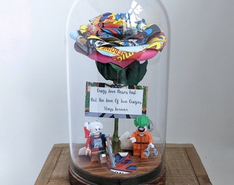 Personalised Comic Super Hero Marvel/DC Paper Rose in a Dome - Valentine's/Paper Anniversary/Birthday/Father's Day/Wedding Decor/Gift