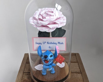 Personalized Lilo & Stitch Paper Rose Dome – Handcrafted Geek Gift Ornament