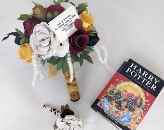 Wedding - Harry Potter Preloved Book Pages Wedding Bouquet/Buttonhole - Gryffindor, Hufflepuff, Ravenclaw, Slytherin