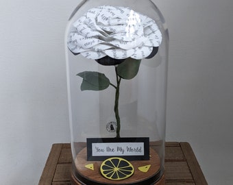 Personalised 'Stone Roses' Printed Paper Rose in a Glass Dome - Valentine's/Birthday/First Paper Anniversary/Stone Rose's Fan Gift