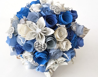 First Dance/First Song themed Paper Wedding Bouquet and matching Buttonhole