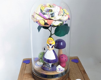 Alice in Wonderland Book Page Rose in a Dome - Anniversary/Birthday/Bridesmaid/Wedding Decor/Gift