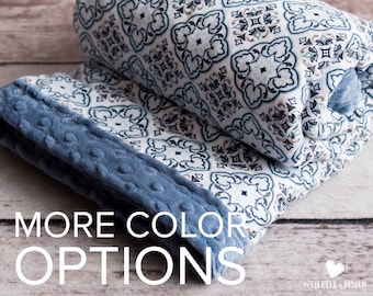 Custom Weighted Blanket for Adult or Teen, Lead-free Glass Microbeads (PATTERN: Denim/Gray/Midnight Minky & Window Pane Flannel)