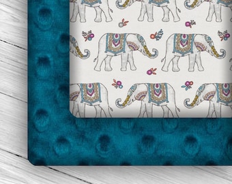 Custom Weighted Blanket for Adult or Teen, Lead-Free Glass Microbeads (PATTERN: Mallard Embossed Minky & Elephants)