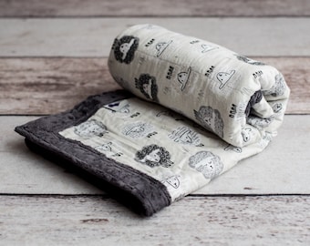 Custom Weighted Blanket / Throw for Toddler or Child, Lead-free Glass Bead Fill, (PATTERN: Ash Embossed Minky & Sheep Flannel)