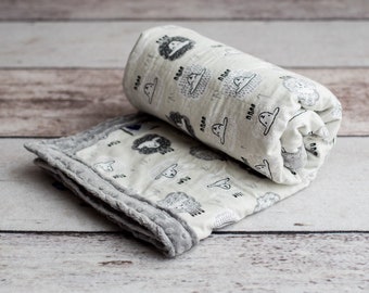 Custom Weighted Blanket / Throw for Toddler or Child, Lead-free Glass Bead Fill, (PATTERN: Silver Embossed Minky & Sheep Flannel)