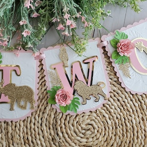Safari highchair banner, Safari birthday party, Pink banner decor